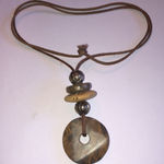 Vintage Neutral Tone Tan Brown Huge Wood? Donut Pendant Boho Necklace Photo 5