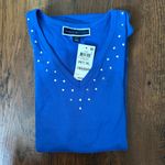 Karen Scott royal blue short sleeve, studded tee short, size PXL, NWT Photo 3