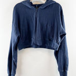 SKIMS Heavy Waffle Knit Cropped Full Zip Hoodie Jacket Navy Blue Medium Photo 0