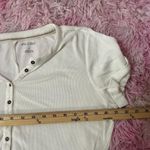 Pilcro White Ribbed Henley Top Button Up Short Sleeve Casual T-Shirt Photo 4
