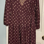 Lucky Brand Maroon Boho Long Sleeve Peasant Dress Tassels Lined Size L Photo 0