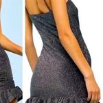 Topshop Charcoal Silver Glitter Metallic Ruched Front Ruffled Mini Party Dress M Photo 1