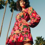 Billabong NWT Heaven Sent Floral Open Back Mini Dress Long Blouson Sleeve S $80 Photo 3