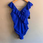 Amazon NWT Blooming Jelly V-Neck Ruffle One Piece Swimsuit | Size: L | Cobalt Blue Photo 3