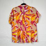 Joie  Pink Orange Print Short Sleeve Blouse Womens XL Tropical Vacation Bold Photo 8