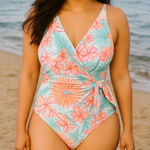 Member’s Mark One Piece Swimsuit Size Medium Floral Wrap Tie Front Pink Photo 0