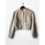 STAUD Tweed Cropped Jacket Cream Textured Cotton Blend Size Large Photo 1