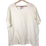 Flax Pale Yellow Square Plaid Short Sleeve Linen Blouse M Photo 0