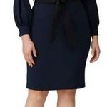 Badgley Mischka Belted V Neck Sheath Dress Navy Hourglass Belted Puff Sleeves 8 Photo 0