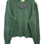 Boden Women's Green Cozy Jewel Embellished Crewneck Sweater Puff Sleeve 20/22 Size undefined Photo 0