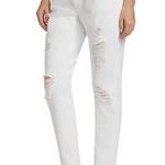frame denim Le Garcon Distressed Jeans White Boyfriend Mid Rise Cotton Size 26 Photo 0