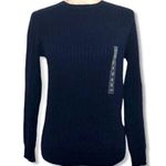 kim rogers NWOT Navy Blue Cable Knit Crewneck Sweater Top New Photo 0