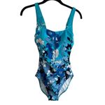 New! Gottex Floral Art Square Neck One Piece Swimsuit Blue Size 8 Photo 4