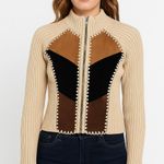 Vintage Kikit by Maurice Sasson Leather Knit sweater zipper jacket 90s Western M Tan Size M Photo 0