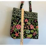 Vera Bradley  Tote Bag Botanica Black Green Pink Clean Condition Tortoise Button* Photo 15