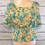 ECLAIR Blouse Short Sleeve Square Neck w Ruffles Floral Print Photo 0