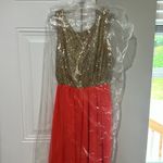 Alythea NWOT party dress. Gold sequins with peace bottom. Never worn and has been in bag Photo 4