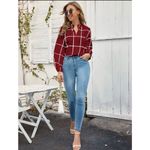 SheIn Privé Windowpane Plaid Notched Neck Blouse Size Small Photo 3