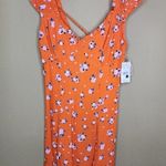 Free People  Like a Lady Orange Citrus Floral Mini Dress Lace Up Back S NWT Photo 2