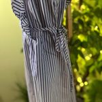 Sandro  Paris V-neck, Blue and White Striped Mini Dress with Puff Sleeves Size 4 Photo 5