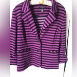 Sandro womens size L blazer jacket purple black striped stretch cropped Photo 2