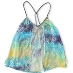 Free People Mermaid Blue Green Yellow and White Lace Sequin Detailed Racerback Flowy Tank Photo 0