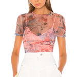 superdown NWT Floral Simona Sheer Top - Pink and Blue Photo 0