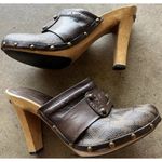 Michael Kors  Leather Studd Wood clogs Luggage Brown Platform Heels Womens Size 4 Photo 13