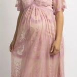 Pinkblush  Pink Lace Maxi Dress Short Sleeve Maternity Photo Shoot Size XL Womens Photo 0