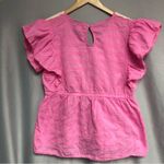 Cato large V-neck top pink bodice, has flower embroidery. Ruffle sleeve Photo 3