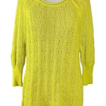 Anthropologie  Sparrow Sweater XS 100% Cotton Yellow Chartreuse Open Knit Crochet Photo 0