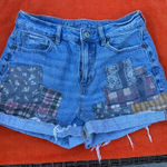 American Eagle  Denim Jean Mom Shorts Size 4 Patchwork Rolled Cuffs Distressed Photo 0