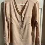 Calvin Klein Pale Blush Shimmery Half Front Zip Long Sleeve Blouse Size Large Photo 0