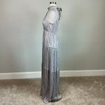 AQUA Sparkly Ruffled A-Line Evening Gown Metallic Silver Size 8 Long Maxi Dress Photo 5