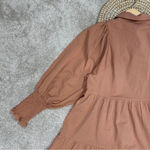 Bohme  Makayla Mini Dress Smocked Balloon Sleeve Button Ruffle Tiered in Clay S Photo 8