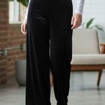 Black Velvet Wide Leg Boho Pull On Party Glam Straight Leg Trousers Pant S Small Photo 0