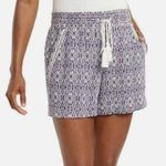 Briggs New York Blue & White Ikat Printed Linen Blend Shorts XL Photo 0