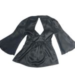 Boutique Silky Satin Bell Sleeve Babydoll Blouse Photo 2
