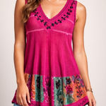 Ocean Breeze Knit Tunic Top Women’s One Size Pink Boho Hippie Sheer Embroidered Photo 0