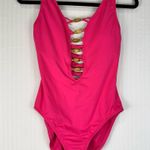 Bleu Rod Beattie Bleu By Rod Beattie Kore Beaded Lace-Up Vibrant Pink One Piece Swimsuit Size 6 Photo 1