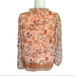 Joie  Coral Floral Blouse Tunic Tie Neck Chiffon Size Medium Photo 1