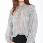 Sundays NWT  Alexa Blouse Ruffle Blouse White Gray Cotton Printed Medium Photo 0