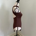 SheIn Open Back Bodysuit Medium Chocolate Brown Silky Smooth Thong Snap Edgy Coquette Photo 1