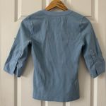 Anthropologie Maeve  Cuffed Popover Shirt Blouse Top Solid Ribbed Sky XS Photo 4