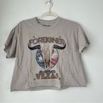Foreigner Don't Mess With Texas Cowskull Beige Short Sleeve Cropped Tee S/M Tan Photo 1