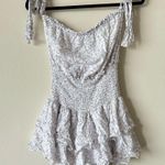 Forever 21 NWOT White Floral Ruffle Ruched Romper Shoulder Ties Gathered Waist Photo 6