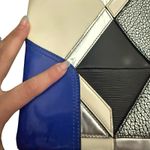3.1 Phillip Lim  Geometric Blue Cream Black Silver Patent Leather Clutch Bag Photo 8