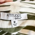 Attitudes by Renée Striped Cardigan Draped Open Front Olive Green White M Office Size M Photo 8