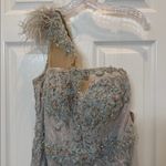 Mac Duggal NEW  Embroidered Applique Feathered One Shoulder Trumpet Gown Size 16 Photo 9