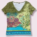 Y2K sequined mandala v neck tee Green Size M Photo 0